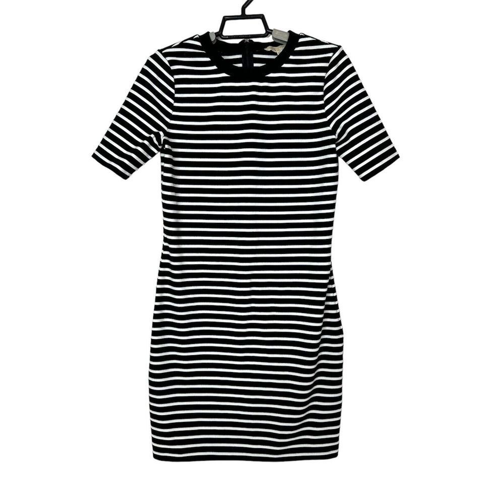 Michael Kors Dress Womens P (2) Fitted Striped Bodycon Zipper Black White